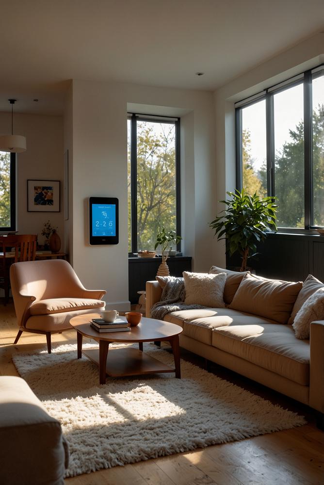 Smart-Home Heizungssteuerung im modernen Wohnzimmer