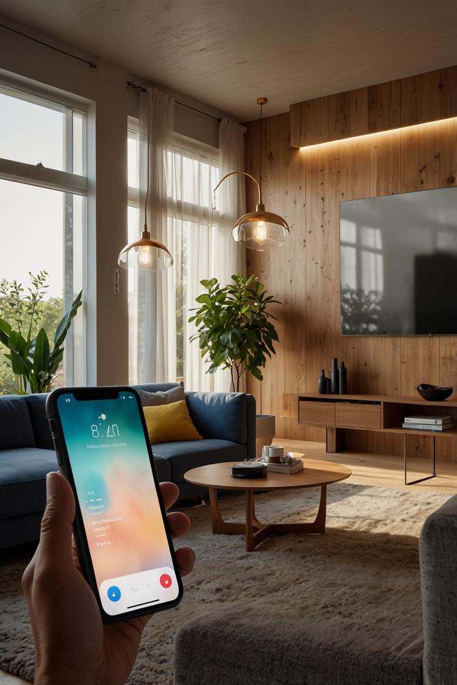 Modernes Wohnzimmer mit dynamischer Smart-Home-Beleuchtung