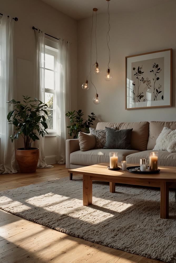 Helle wohnung mit grossen wandspiegeln und lichtreflexion