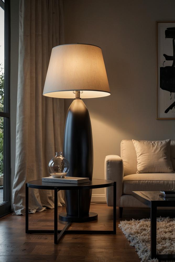 Wohnzimmer mit Steh- und Tischlampen, hell und einladend