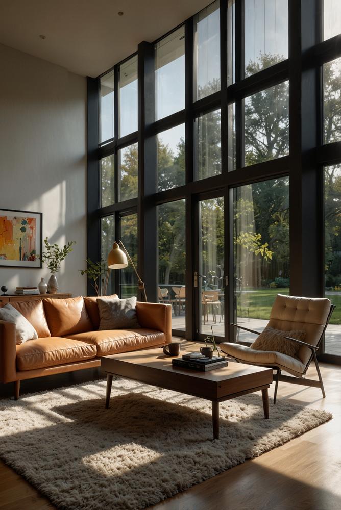 Helle moderne Wohnung mit Tageslichtlampe gegen Wintergrau