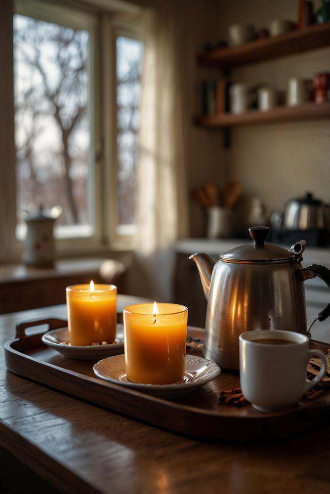 Helle und gemütliche Tee- und Kaffeestation im Winter