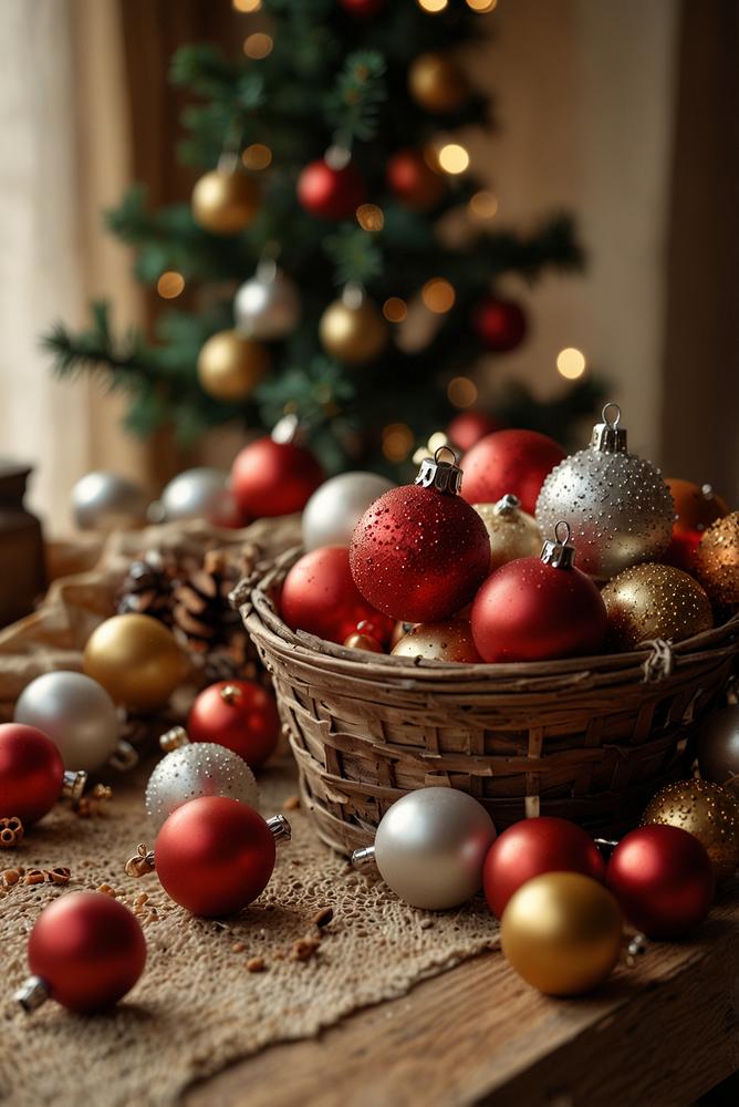 Nostalgische Vintage Weihnachtsbaumdeko mit altem Christbaumschmuck