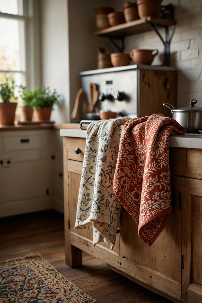 Helle, einladende Küche mit warmen Accessoires im Winter