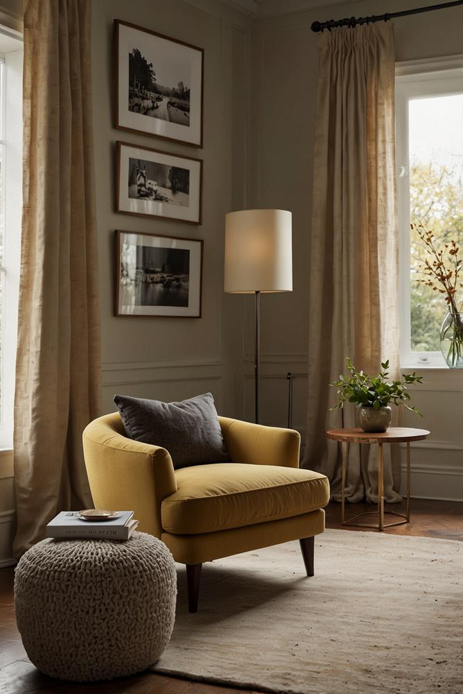 Warmer Stuhl mit weichem Polsterbezug im Wohnraum