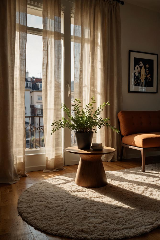 Helles, warm gestaltetes Wohnzimmer im Winter