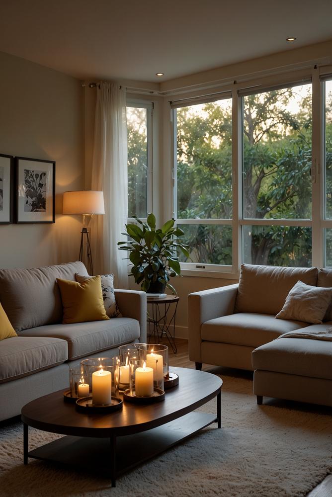 Gemütliches warmes Licht im Wohnraum an dunklen Tagen