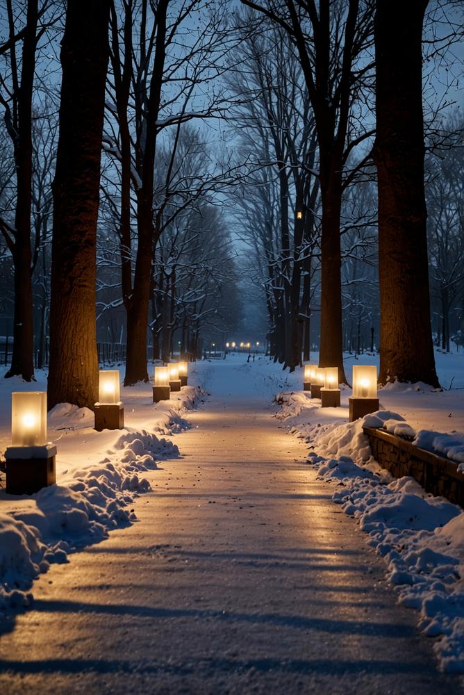 Winterliche Wegbeleuchtung am Hauseingang, sicher und hell