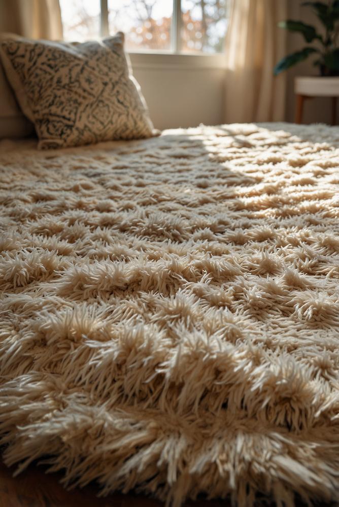 Weicher Teppich im gemütlichen Schlafzimmer  im Winter