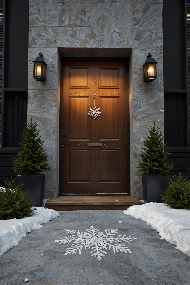 Winterliche wetterfeste Fussmatte an der Haustuer