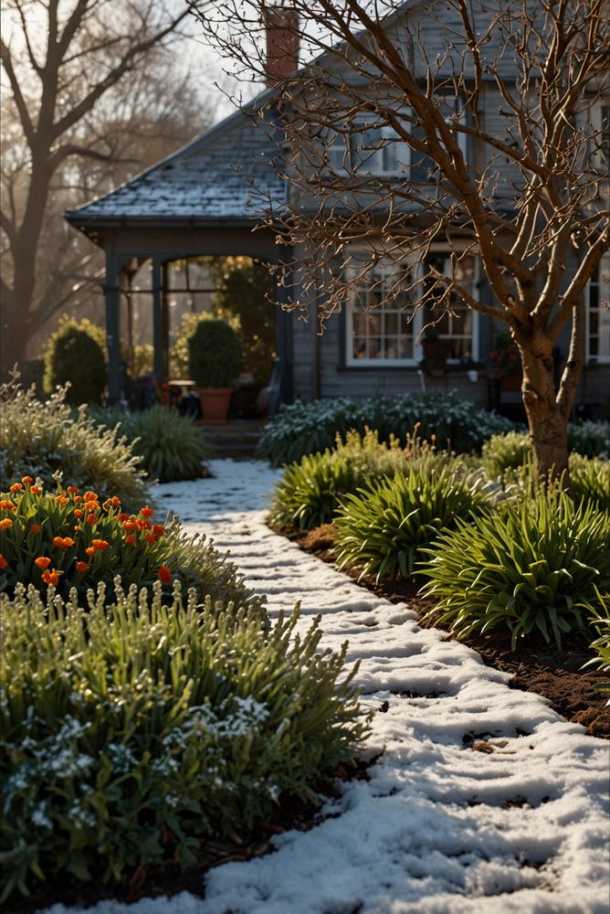 Wintergarten mit beschrifteten Pflanzen und Pflegehinweisen