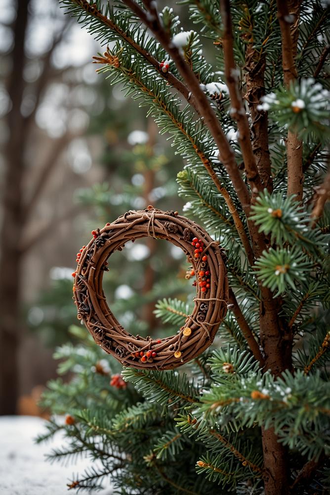 Winterlicher Garten mit DIY Zweigringen und Adventskränzen