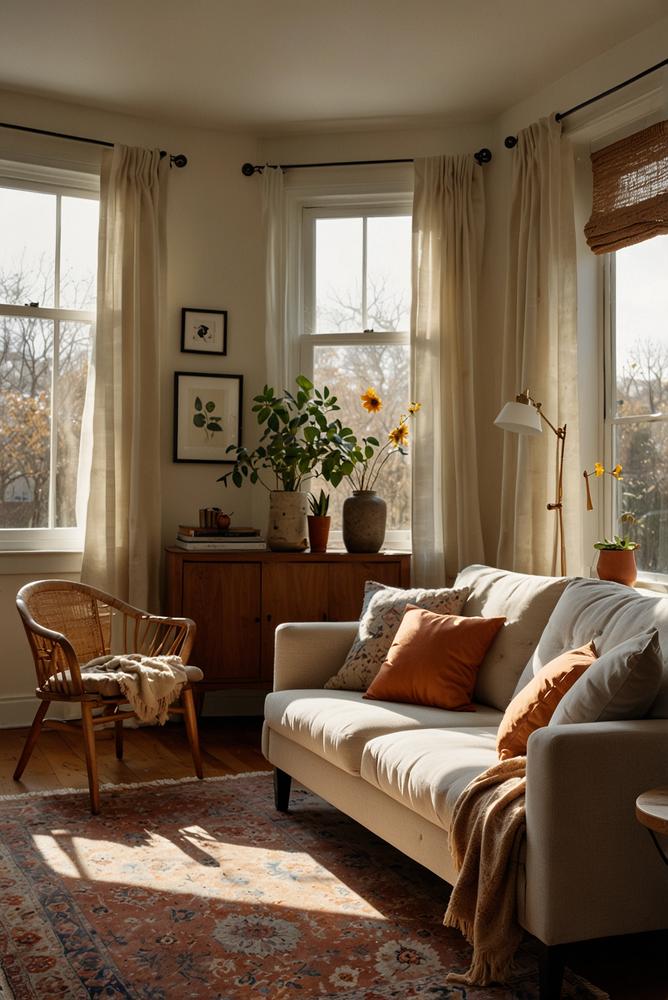 Gemütlicher Raum mit dekorierten Wänden gegen Zugluft