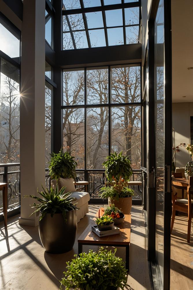 Heller winterlicher Balkon mit moderner Balkonverglasung