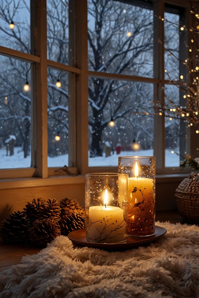 Winterliche Lichterketten-Deko am Fenster, hell und einladend