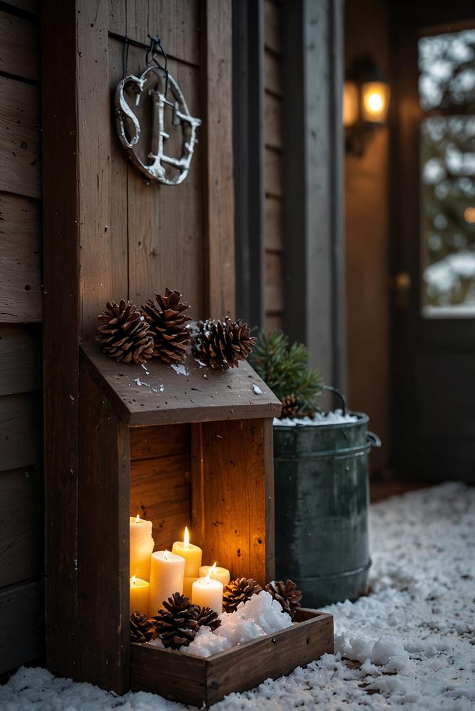 Winterliche Salz- und Schaber-Station an der Haustür