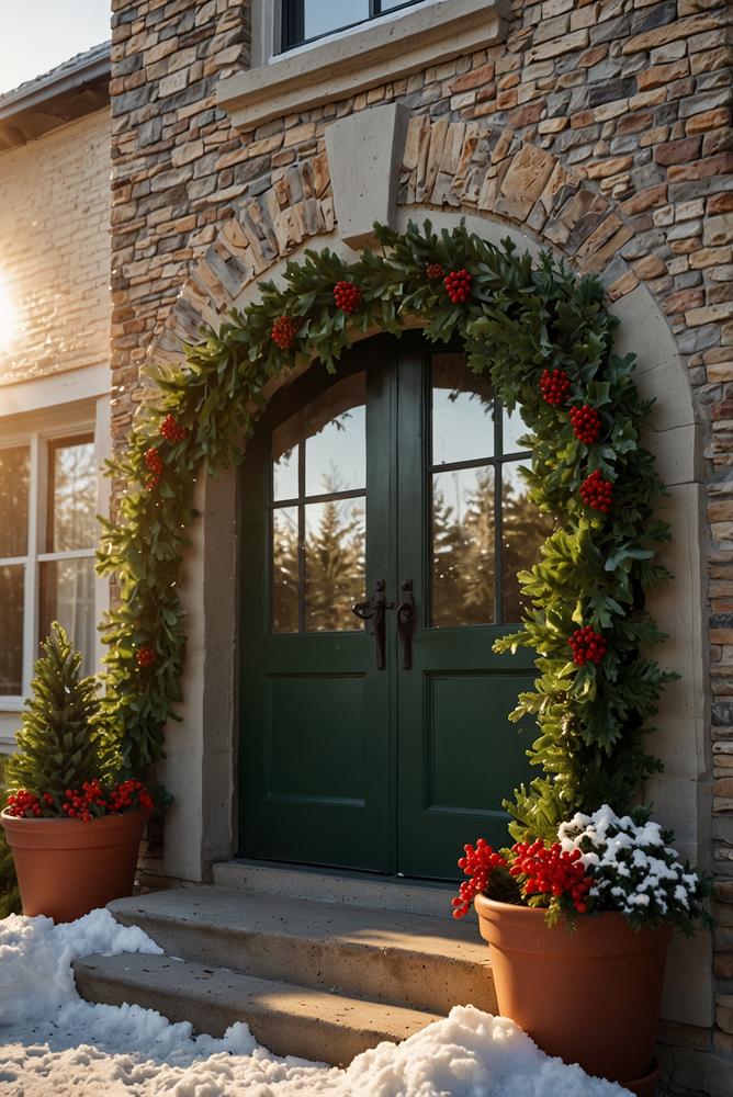 Winterlicher Türkranz aus Tannengrün an Haustür