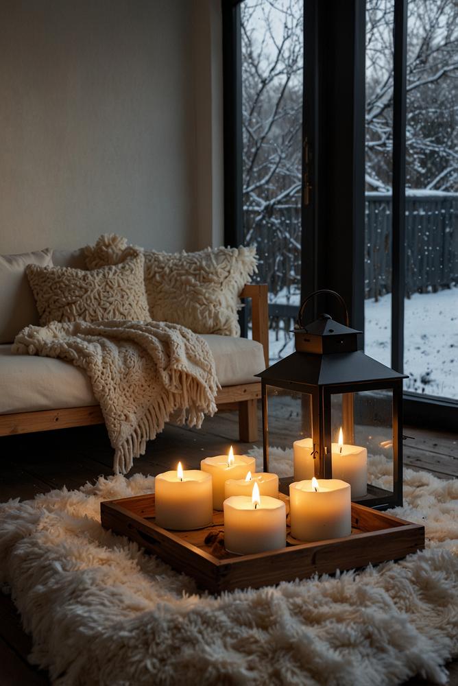 Gemütliche Winterterrasse mit wetterfesten Polstern und Decken