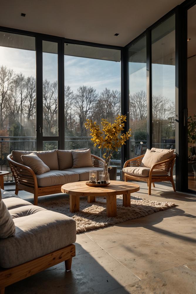 Gemütliche Winterterrasse mit winddichten Glaswänden