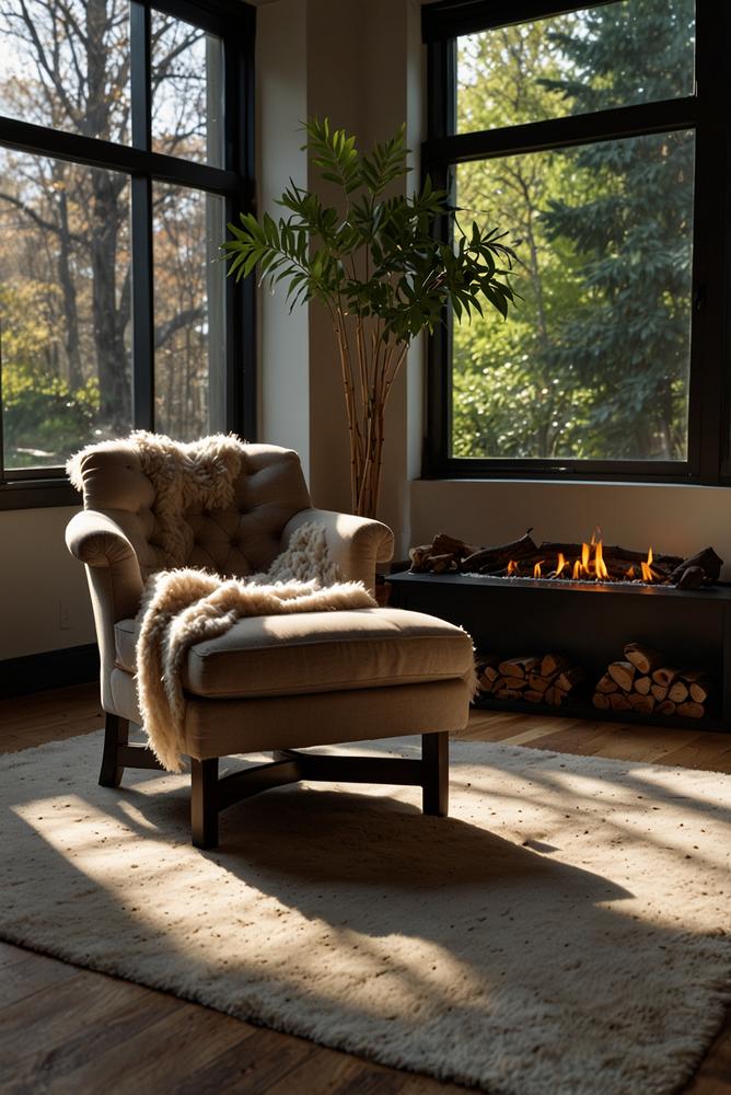 Gemütliches Wohnzimmer mit Winter-Playlist und Naturgeräuschen