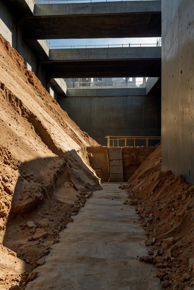 helle Baustelle mit sicherer Baugrubenzugaenglichkeit