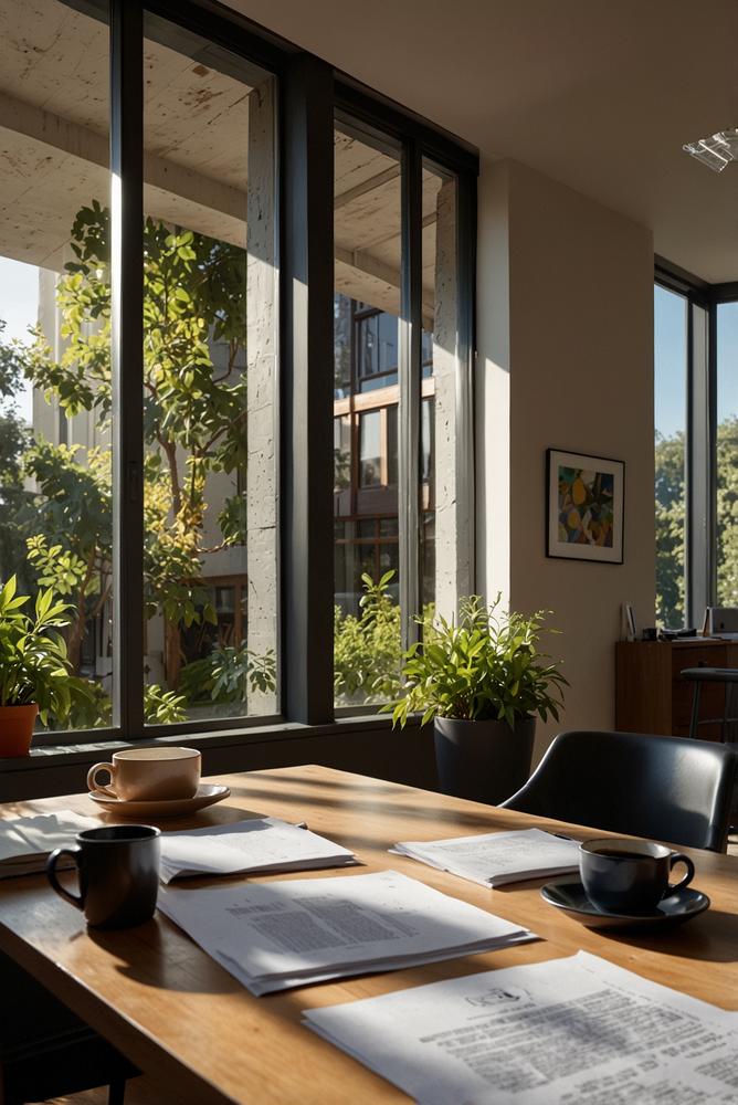 Heller Arbeitsraum mit Bodengutachten und Bauunterlagen