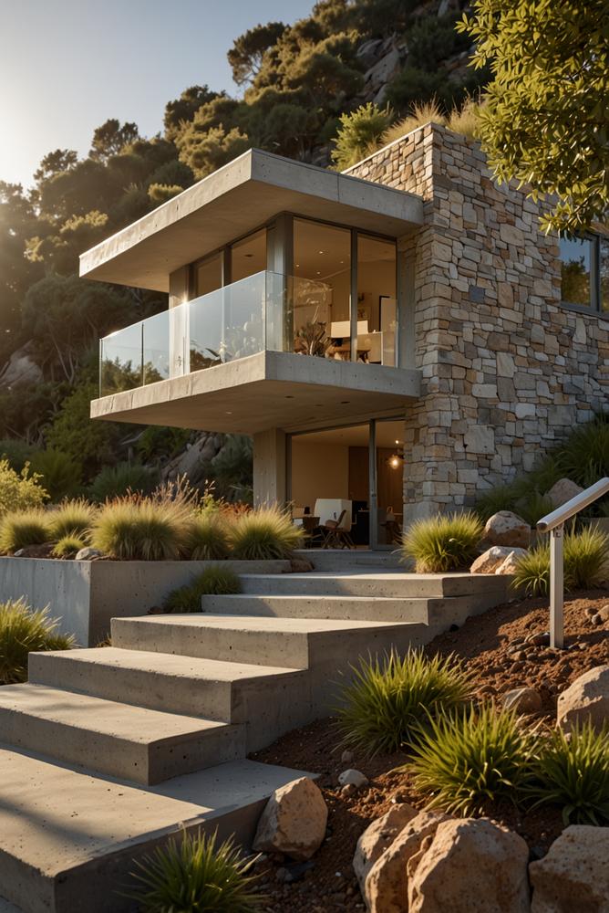 Helle und einladende Raumansicht auf Hanglage mit Schutzmaßnahmen