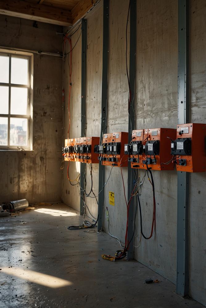 Helle Baustelle mit sicherer elektrischer Anlage und Feuchtigkeitsschutz