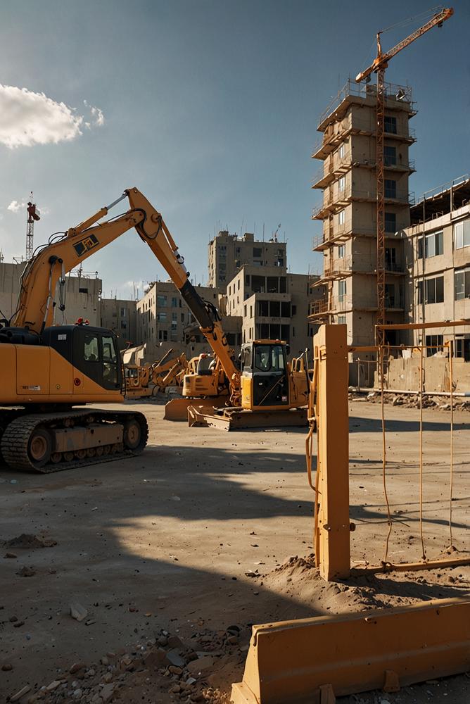 Sicher abgesicherte Maschinen und Kräne auf Baustelle