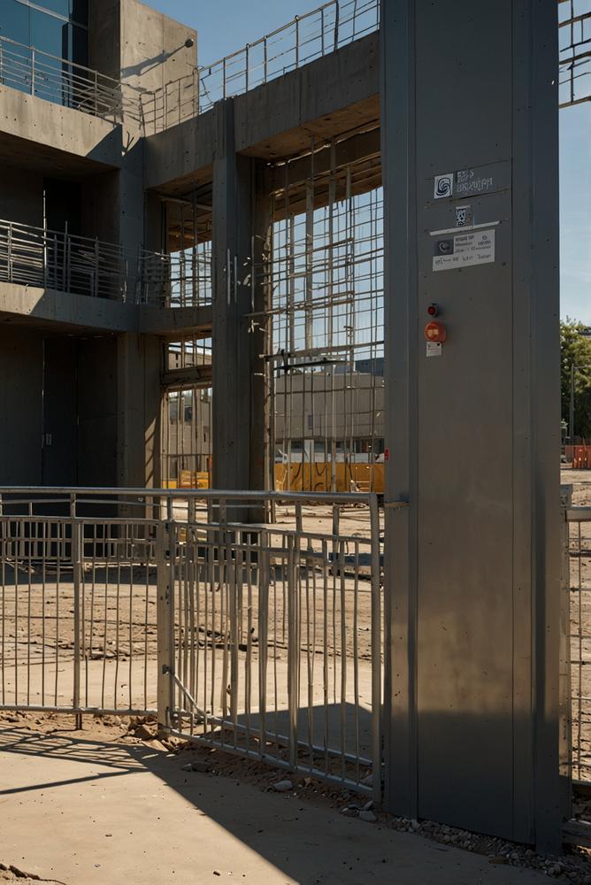 Sicherer Bauzaun mit Zugangskontrolle auf Baustelle