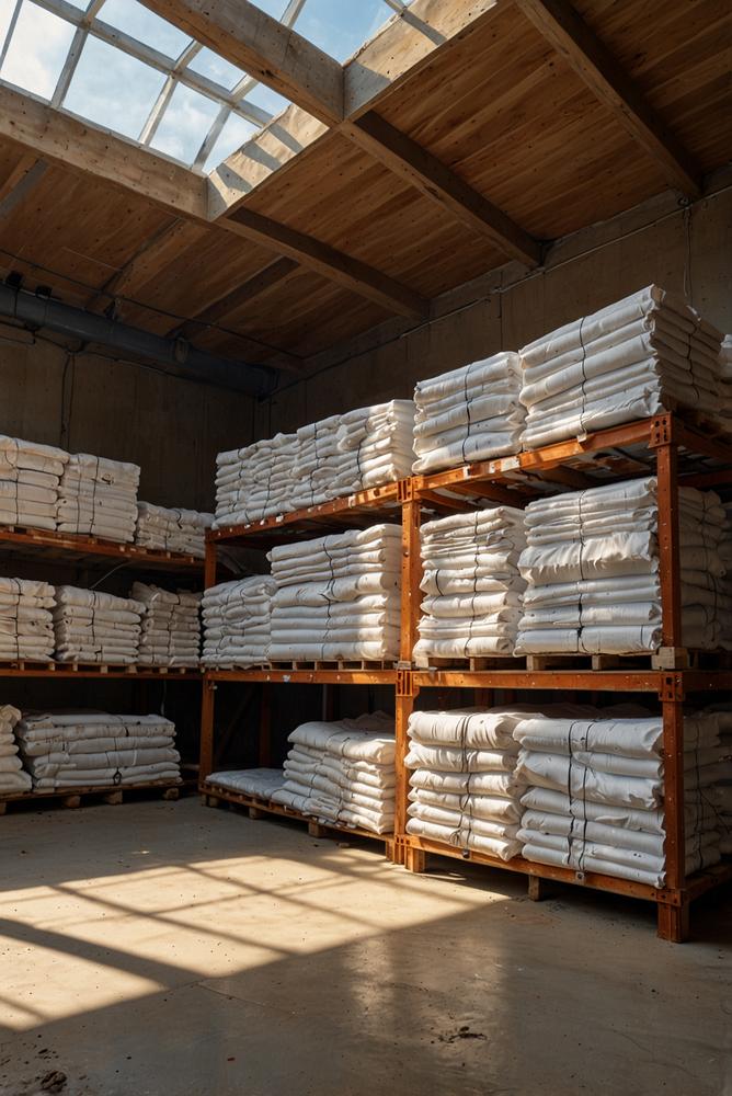 Helle, trockene Baustofflagerung im Frühling, geschützt und einladend