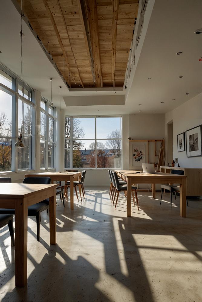 Helle, moderne Baustellen-Büroplanung mit Sonneneinstrahlung