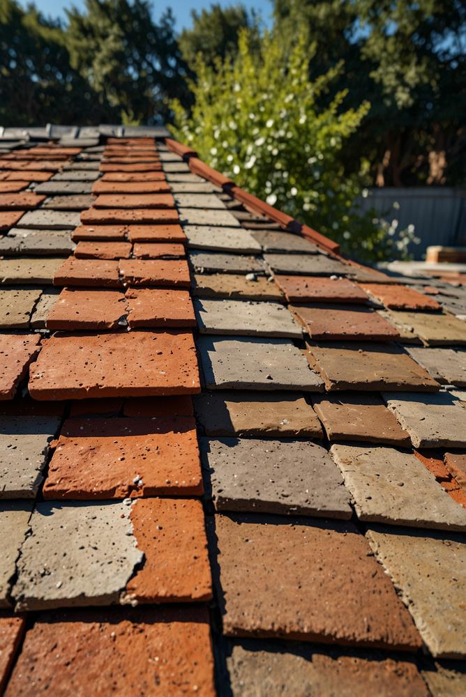 Beschädigte Dachziegel durch Frostschäden am Haus