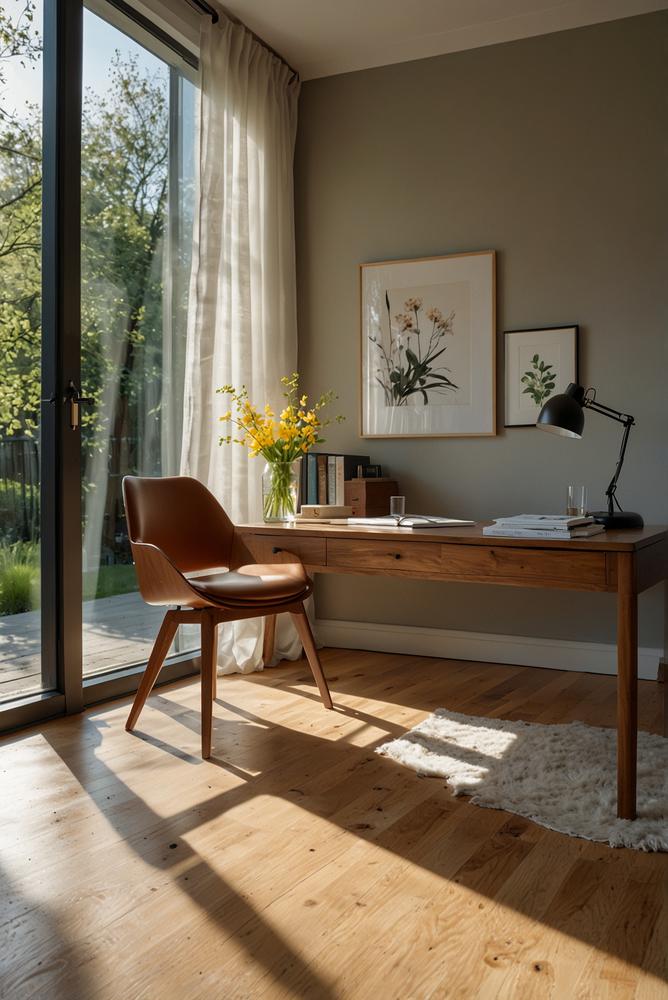 Helles modernes Zimmer mit Renovierungsplänen und Mustern