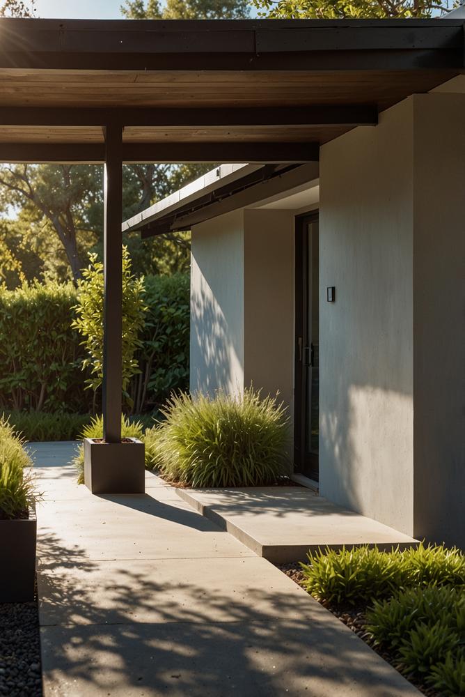 Heller, einladender Carport mit Zufahrt im Frühling