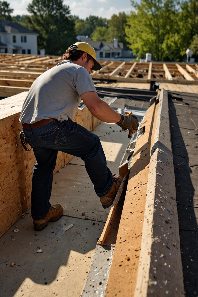Dacharbeiten im Frühling bei sonnigem Wetter
