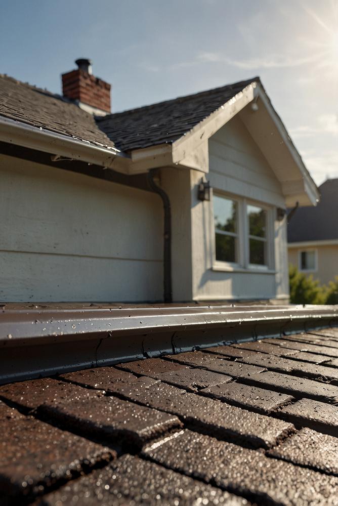 Helle Aufnahme einer Dachrinne mit sichtbaren Rissen und Löchern