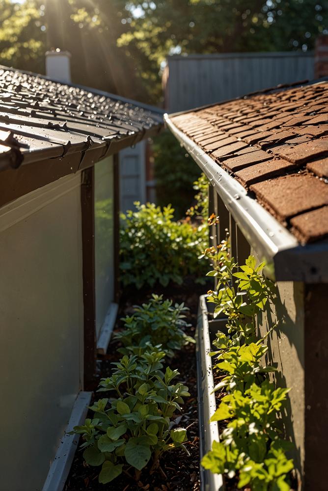 Hell beleuchtete Dachrinne mit Filter und Laubstopper