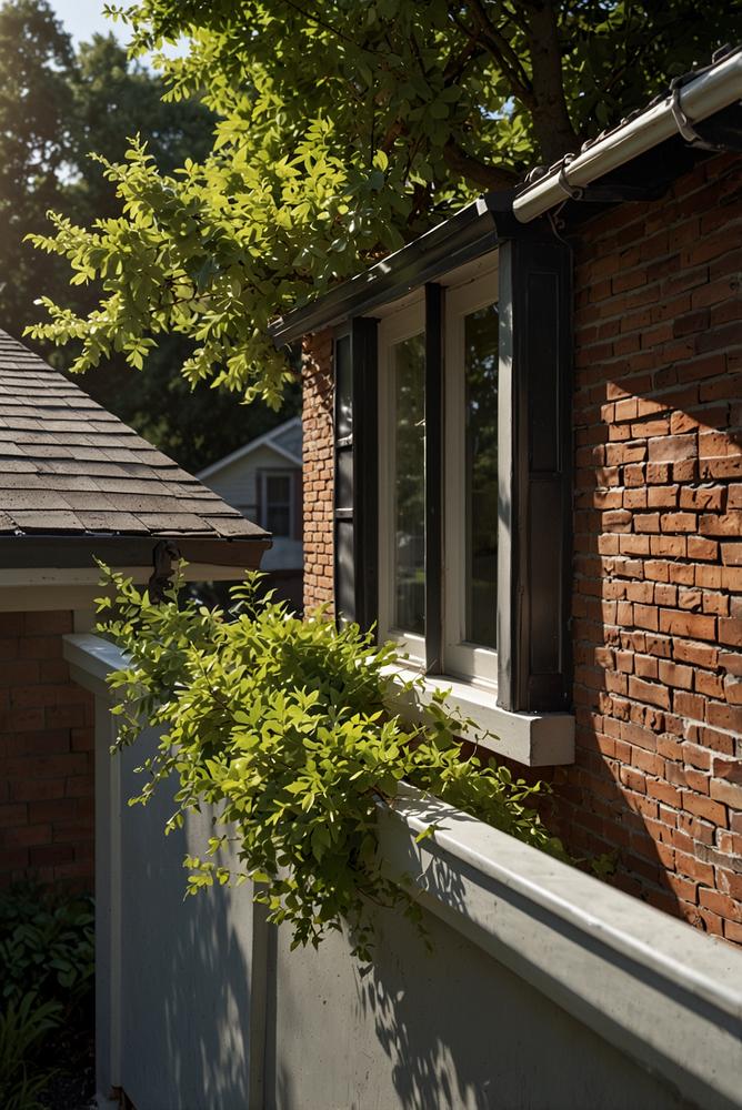 Helle lichtdurchflutete Szene Dachrinne freigeschnitten im Frühling