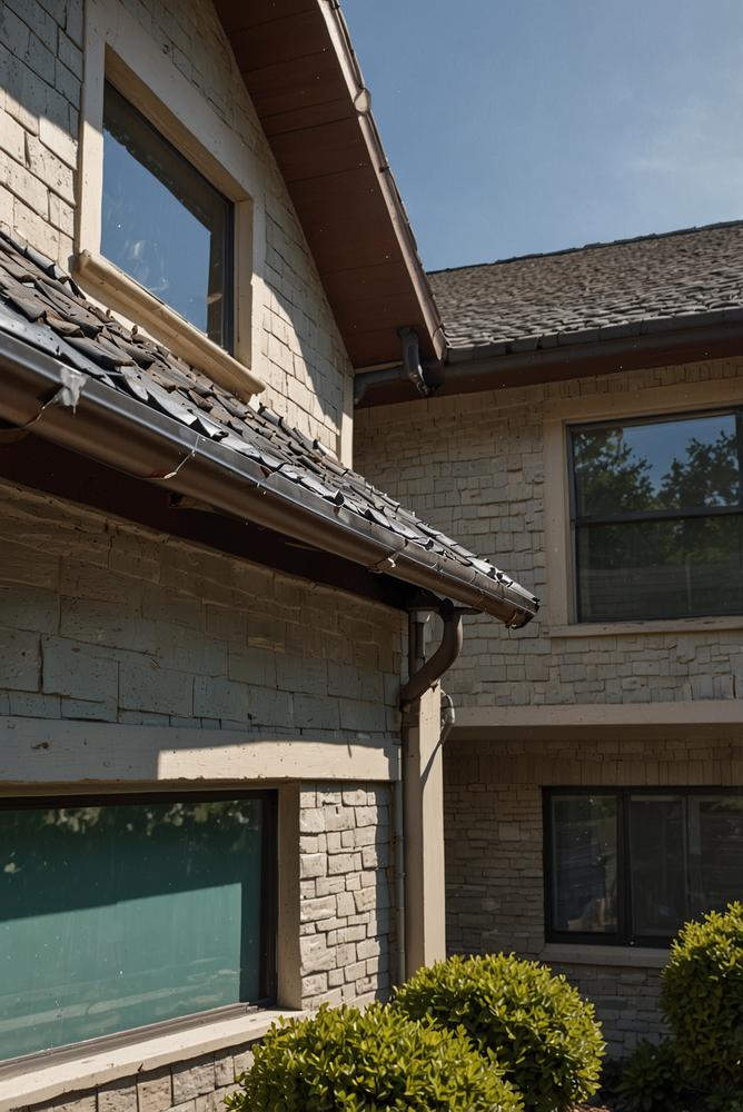 Helle, saubere Dachrinne im Frühling mit Sonnenlicht