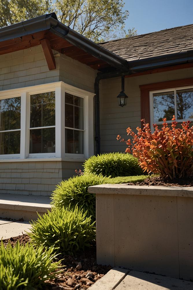 Gepflegte helle Dachrinne im Frühling mit Laubentfernung