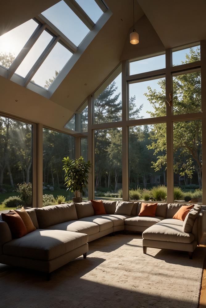 Helles modernes Wohnzimmer mit gut gedämmter Gebäudehülle