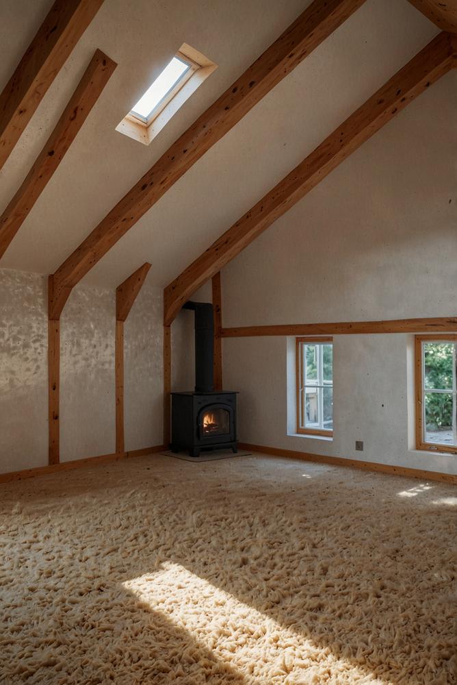 Helle, gut gedämmte Dachbodenansicht mit natürlichem Licht