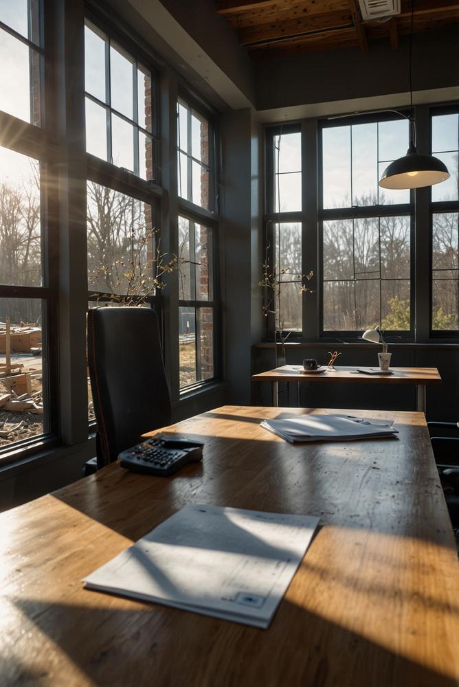 Lichtdurchflutetes Büro mit Bauleitung im Fruehling