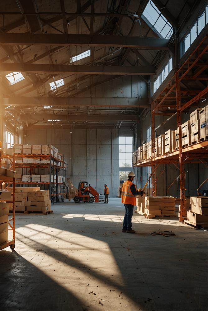 Helle, moderne Baustellenlogistik mit organisiertem Lagerplatz