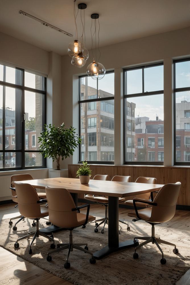 Helles, modernes Büro für Bauentscheidungen in Perspektive