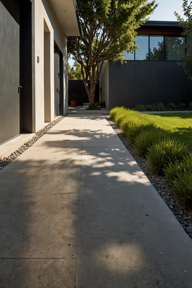 Ebener Einfahrtzugang mit sauberem Übergang zur Straße