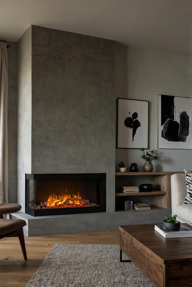 Elektrischer Kamin in einer hellen, gemütlichen Ecke