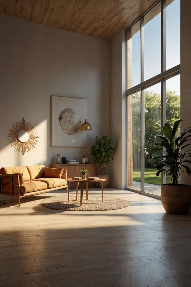 Heller Wohnraum mit Heizung und Lüftung im Frühling