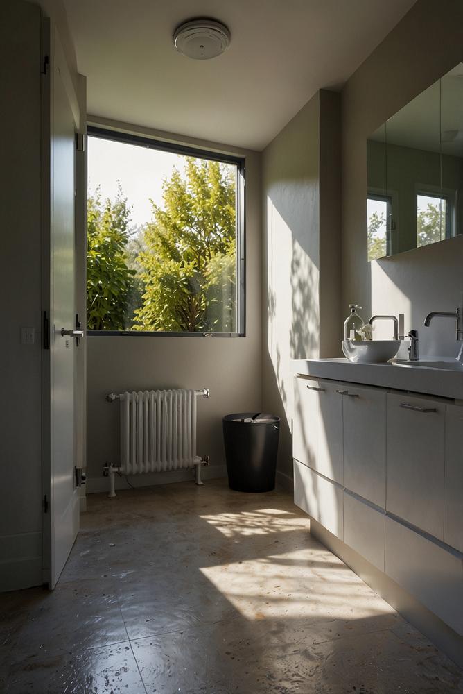 Helles, modernes Badezimmer mit energieeffizienter Warmwasserbereitung